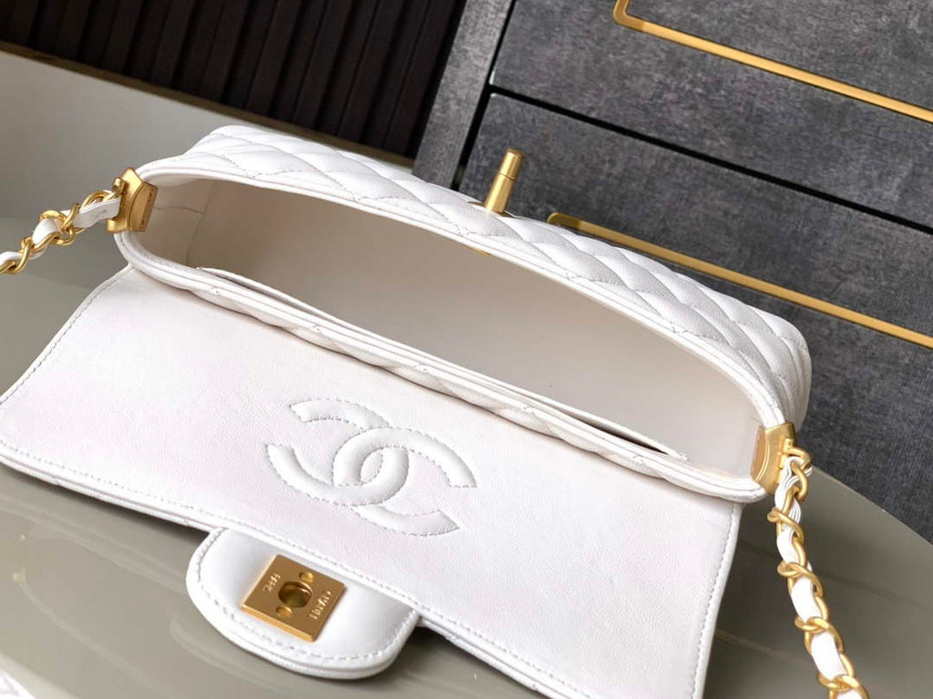 Chanel mini flap bag with top handle, AS5354, White lambskin