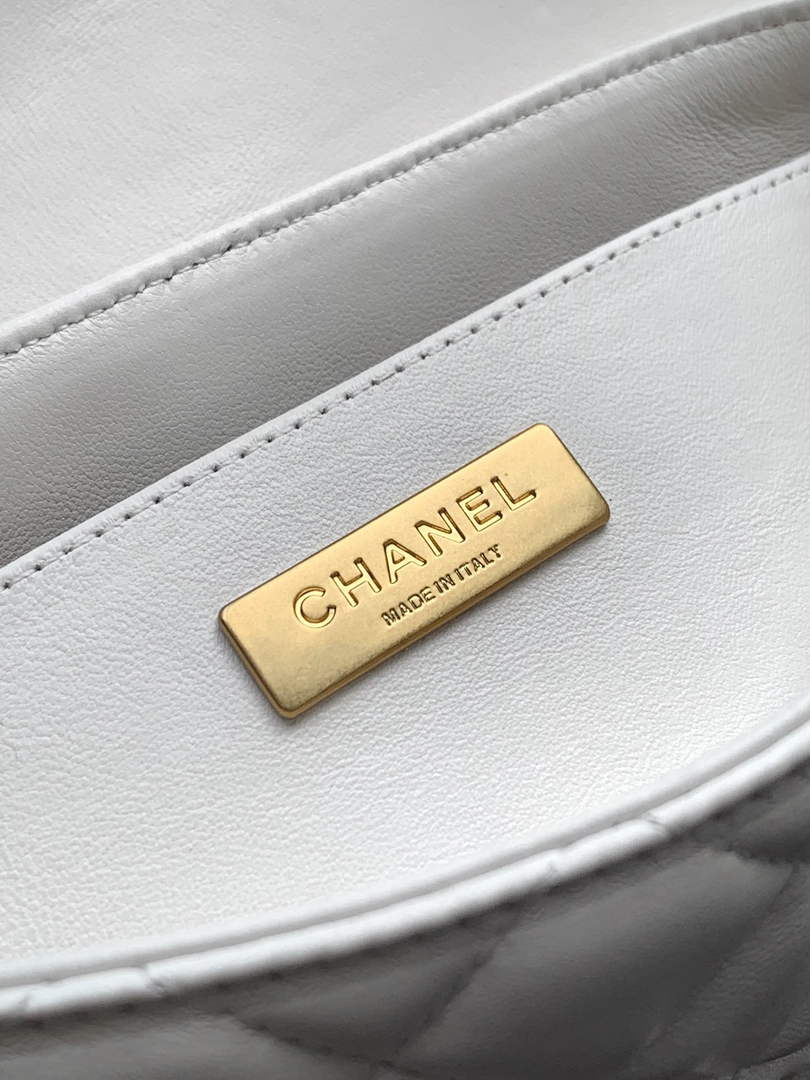 Chanel mini flap bag with top handle, AS5354, White lambskin