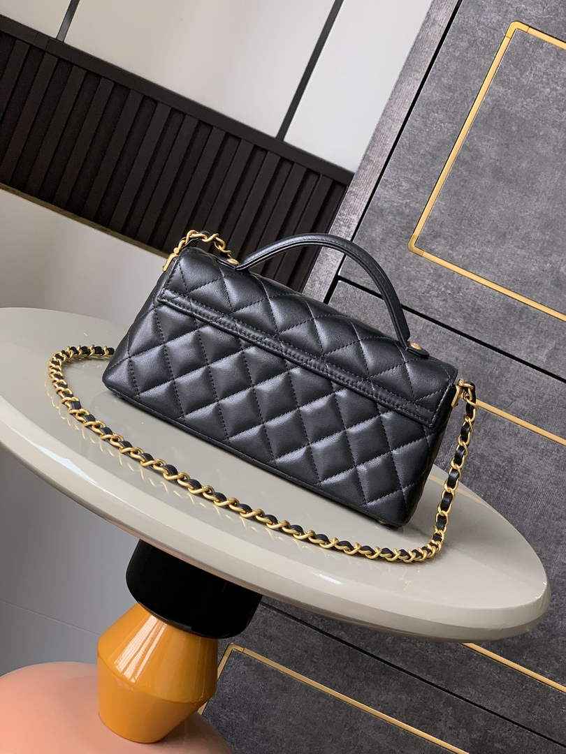 Chanel mini flap bag with top handle, AS5354, Black lambskin
