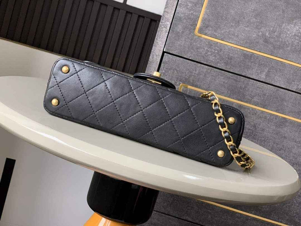 Chanel mini flap bag with top handle, AS5354, Black lambskin