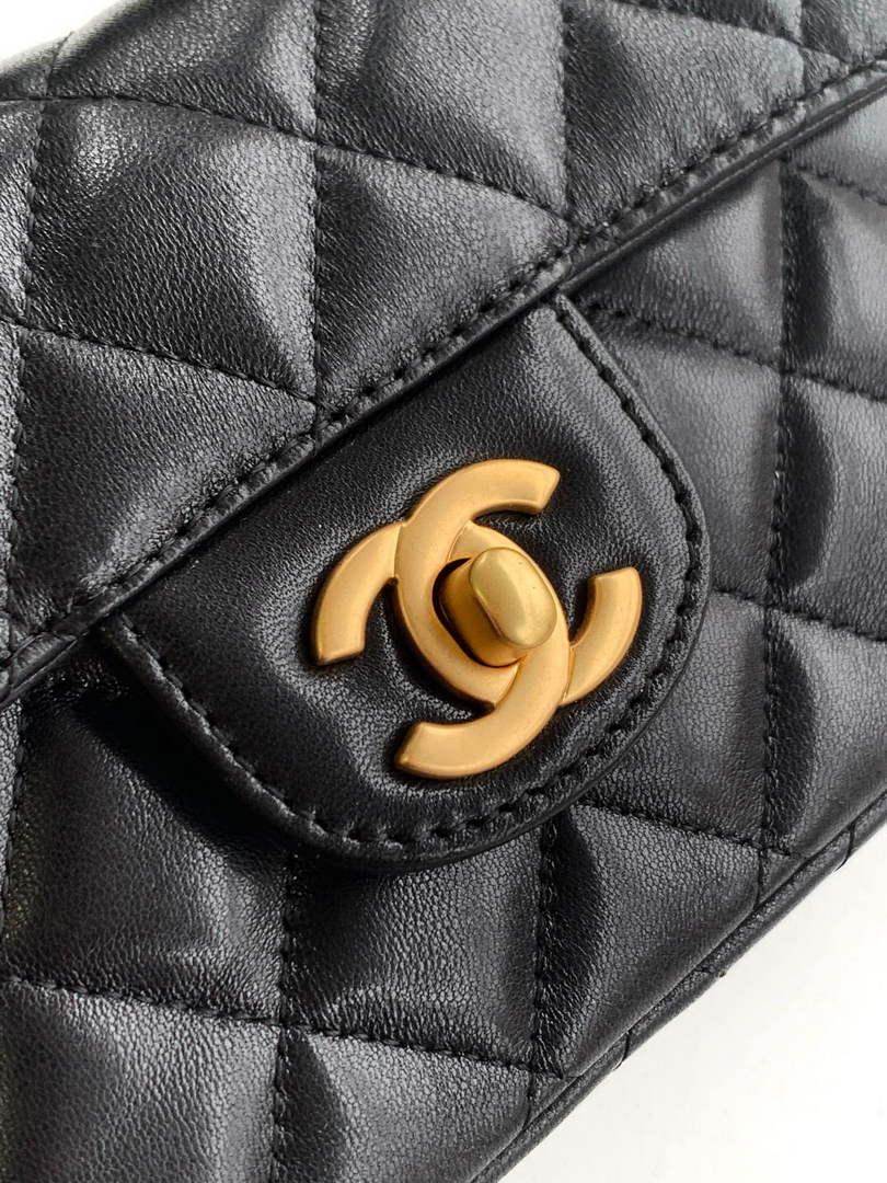 Chanel mini flap bag with top handle, AS5354, Black lambskin