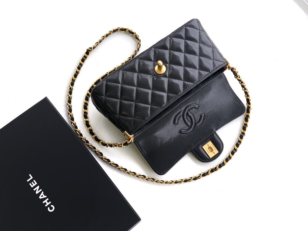 Chanel mini flap bag with top handle, AS5354, Black lambskin