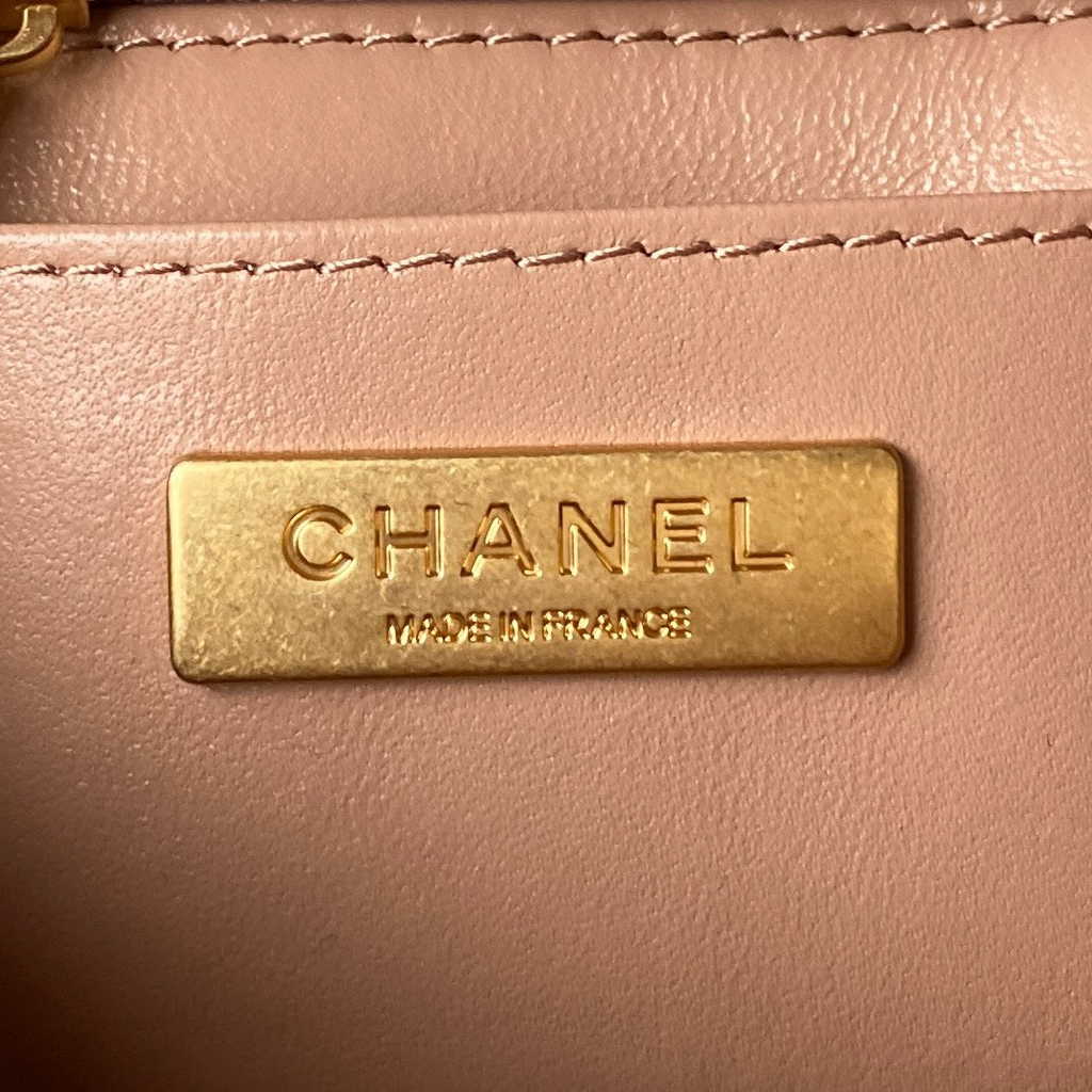 Chanel Mini flap bag with top handle light pink Lambskin Gold-tone Metal AS4035