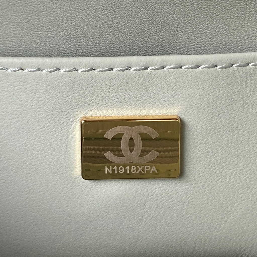 Chanel Mini flap bag with top handle Gray Lambskin Gold-tone Metal AS4035