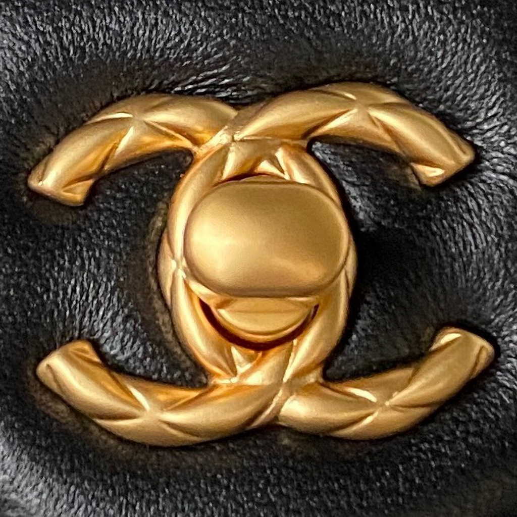 Chanel Mini flap bag with top handle Black Lambskin Gold-tone Metal AS4035