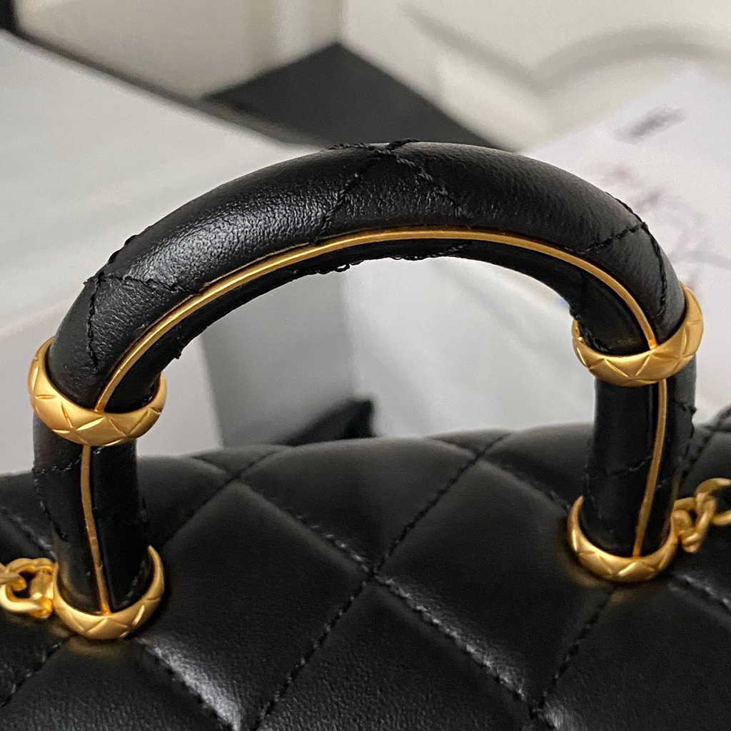 Chanel Mini flap bag with top handle Black Lambskin Gold-tone Metal AS4035