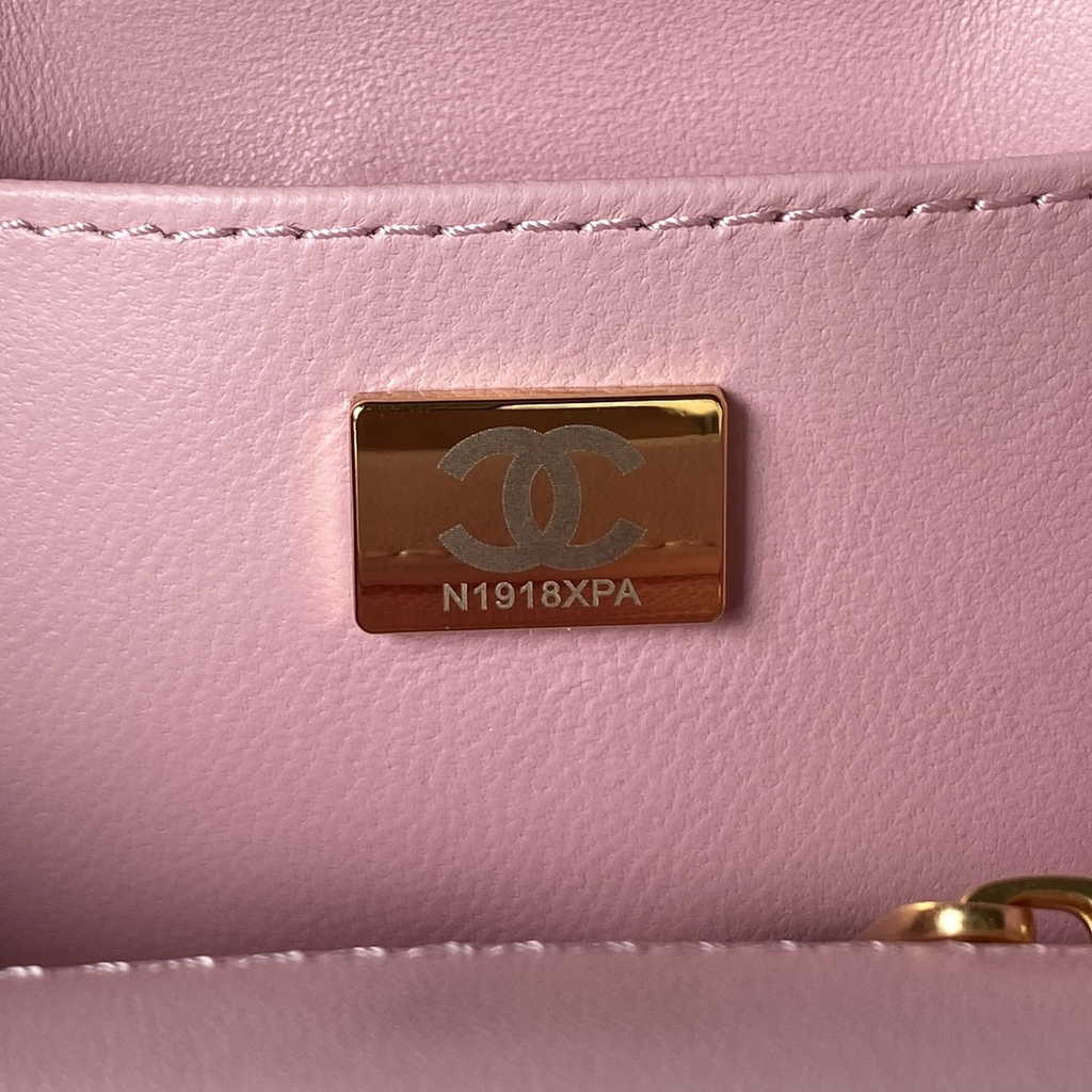 Chanel Mini flap bag with top handle Pink Tweed Lambskin AS4035