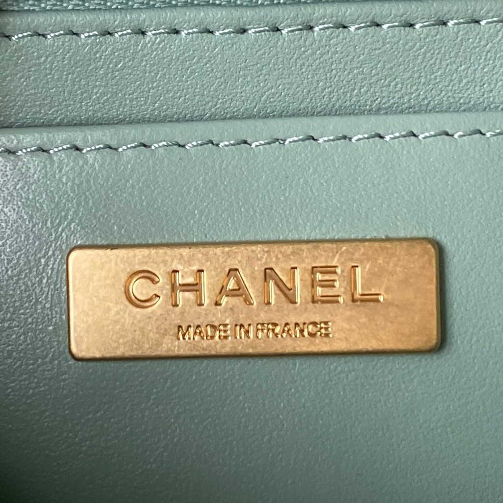 Chanel Mini flap bag with top handle Light Blue Tweed Lambskin AS4035