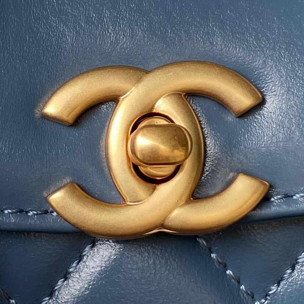 Chanel AS4416 Mini Shopping Bag Blue Shiny Aged Calfskin Gold