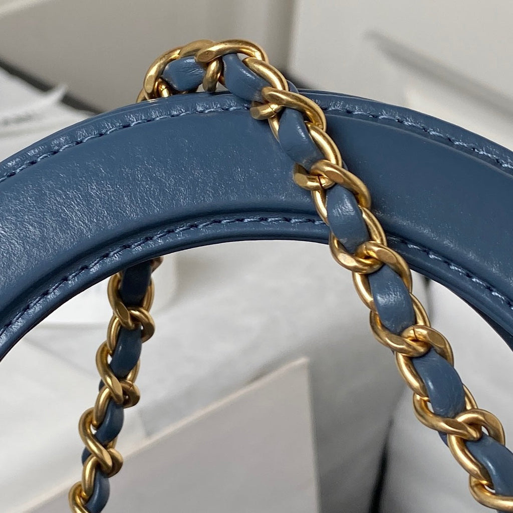 Chanel AS4416 Mini Shopping Bag Blue Shiny Aged Calfskin Gold