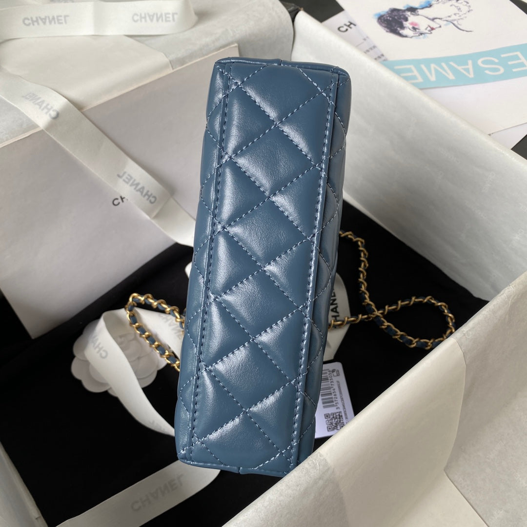 Chanel AS4416 Mini Shopping Bag Blue Shiny Aged Calfskin Gold