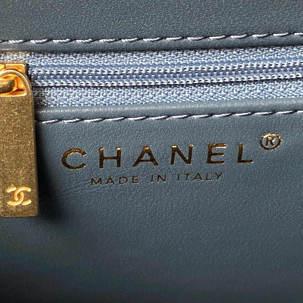 Chanel AS4416 Mini Shopping Bag Blue Shiny Aged Calfskin Gold