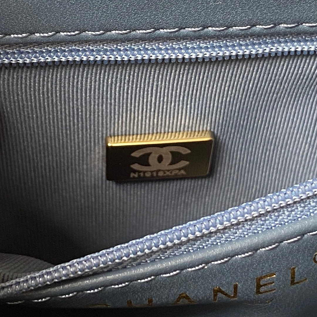 Chanel AS4416 Mini Shopping Bag Blue Shiny Aged Calfskin Gold