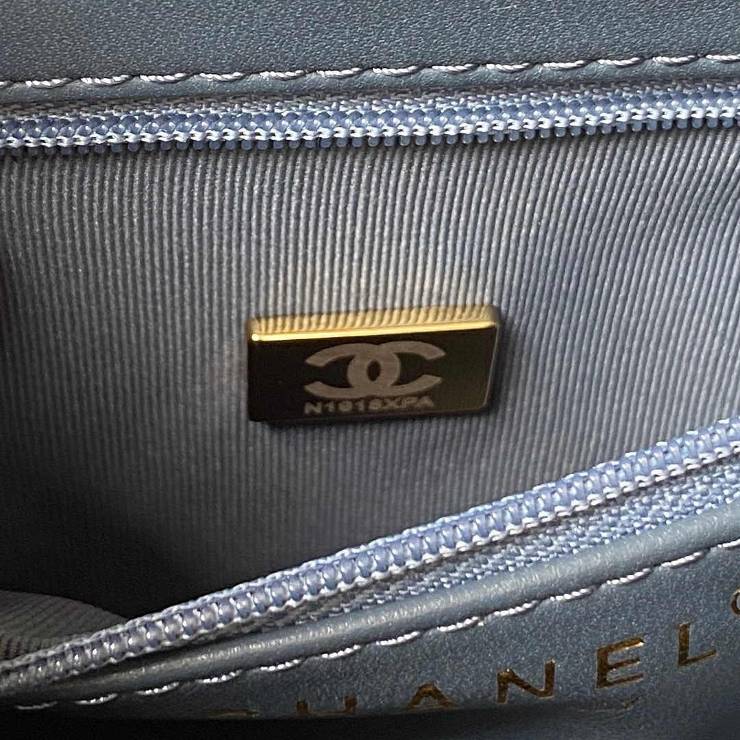Chanel AS4416 Mini Shopping Bag Blue Shiny Aged Calfskin Gold