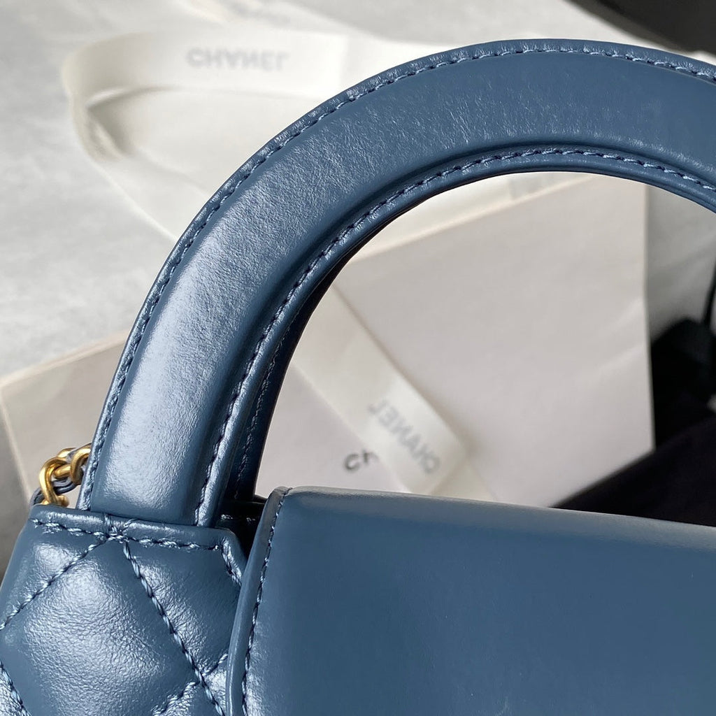 Chanel AS4416 Mini Shopping Bag Blue Shiny Aged Calfskin Gold