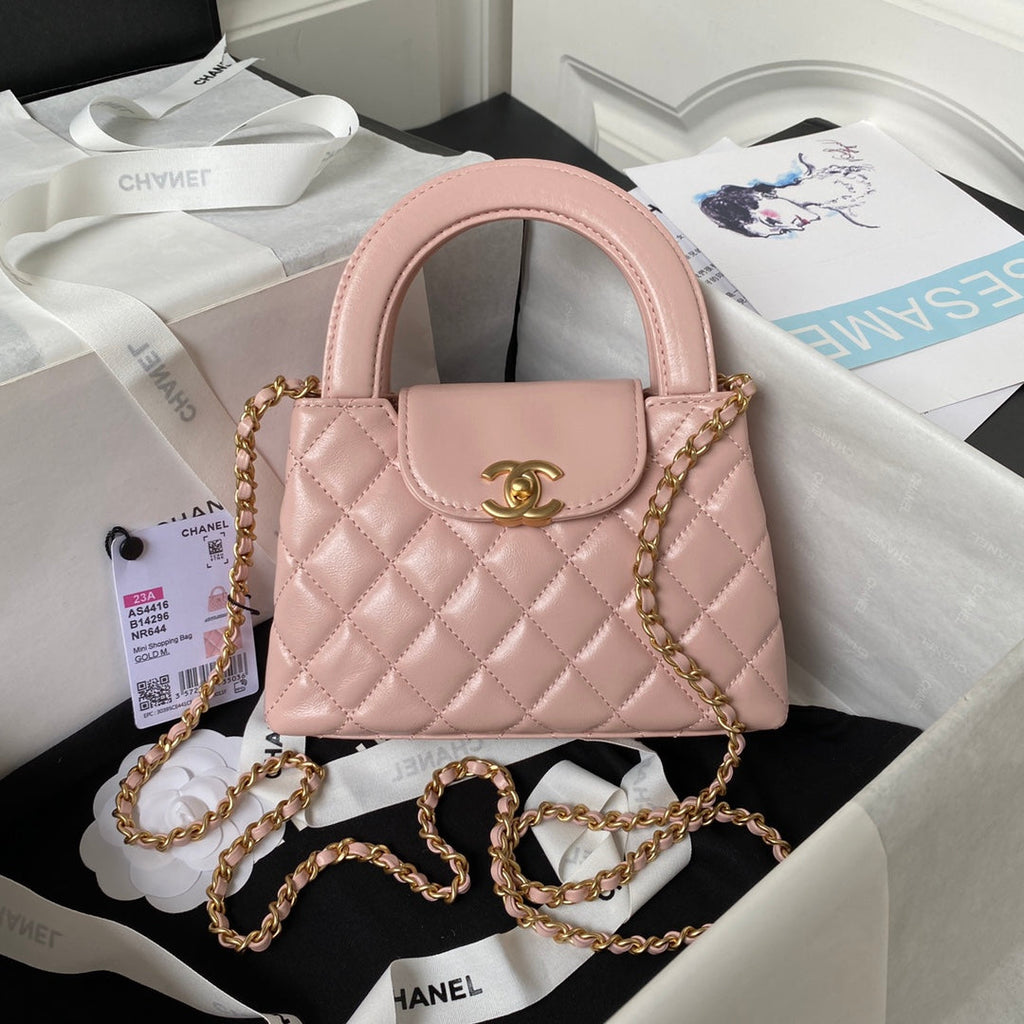 Chanel AS4416 Mini Shopping Bag Pink Shiny Aged Calfskin Gold