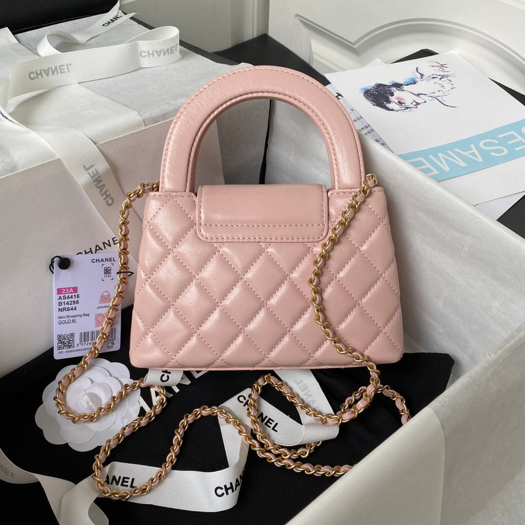 Chanel AS4416 Mini Shopping Bag Pink Shiny Aged Calfskin Gold