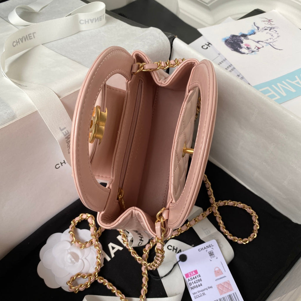 Chanel AS4416 Mini Shopping Bag Pink Shiny Aged Calfskin Gold