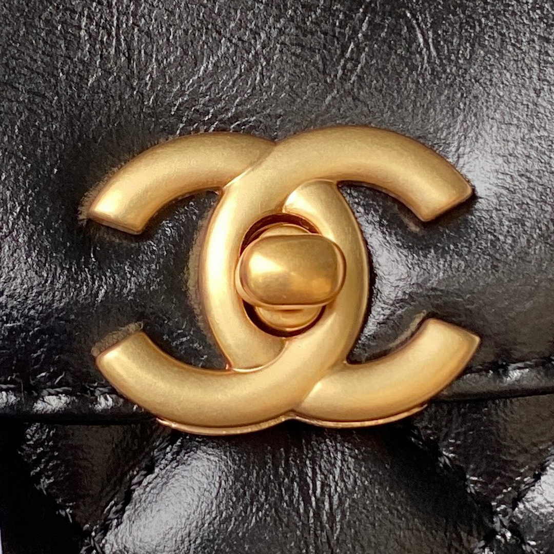 Chanel AS4416 Mini Shopping Bag Black Shiny Aged Calfskin Gold