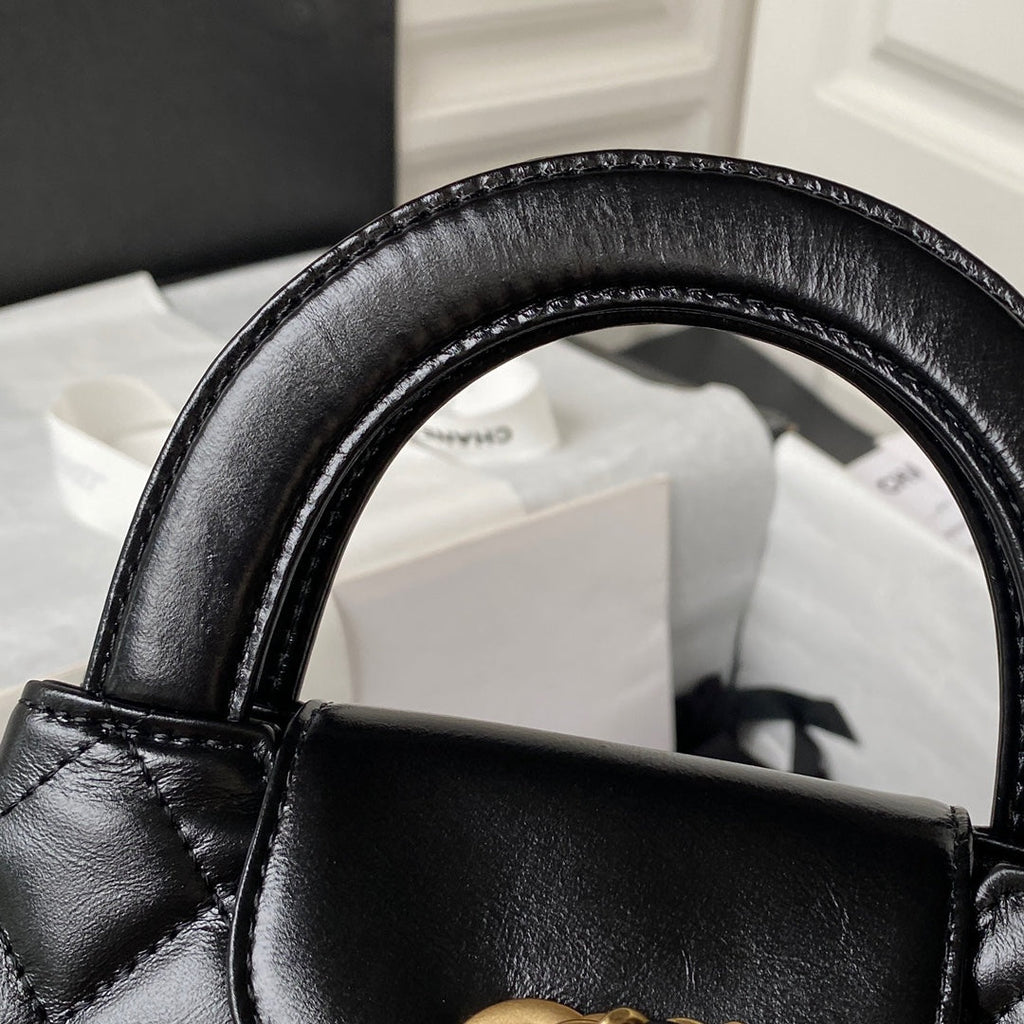 Chanel AS4416 Mini Shopping Bag Black Shiny Aged Calfskin Gold