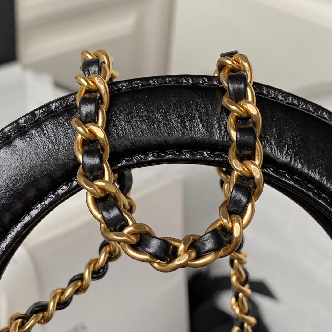 Chanel AS4416 Mini Shopping Bag Black Shiny Aged Calfskin Gold
