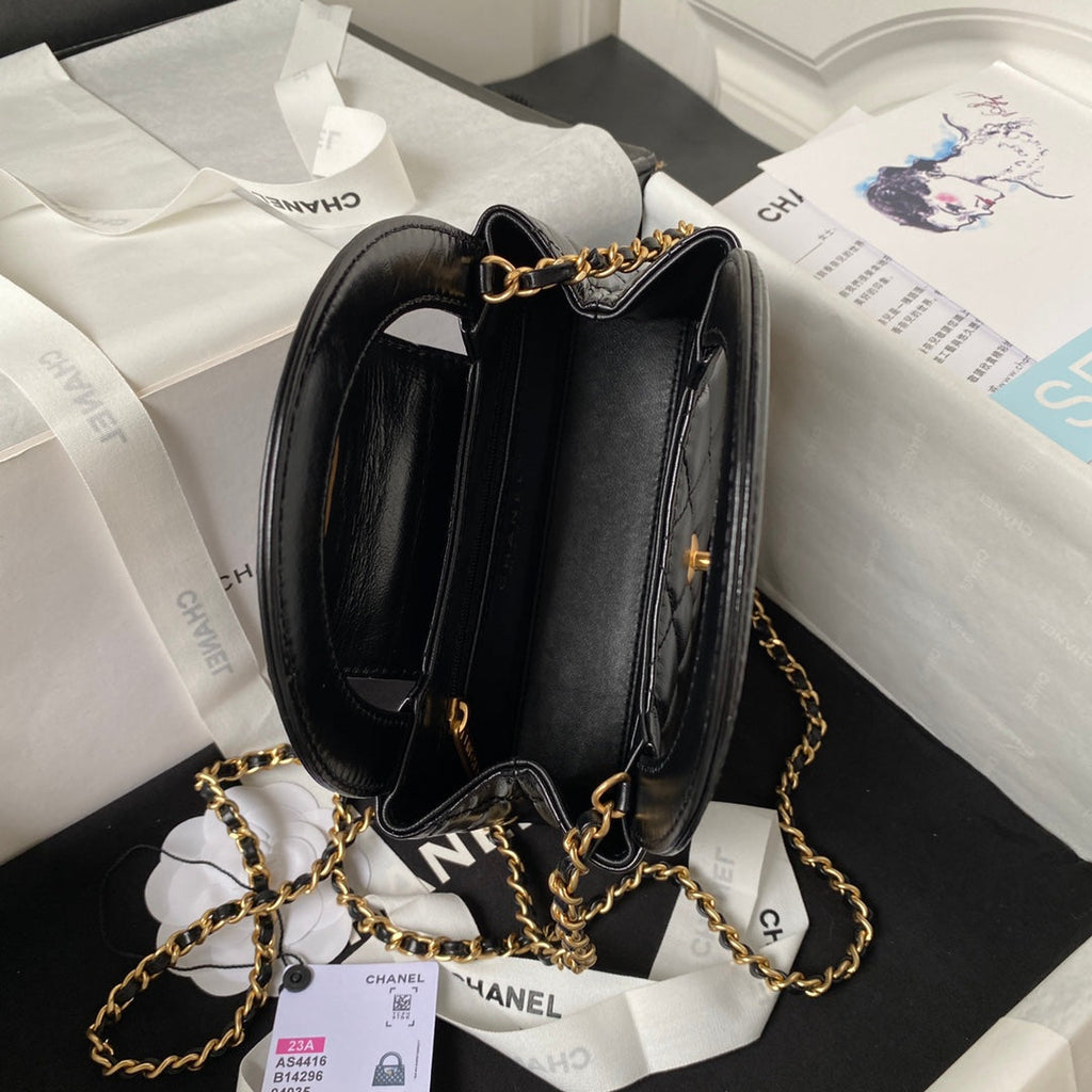 Chanel AS4416 Mini Shopping Bag Black Shiny Aged Calfskin Gold