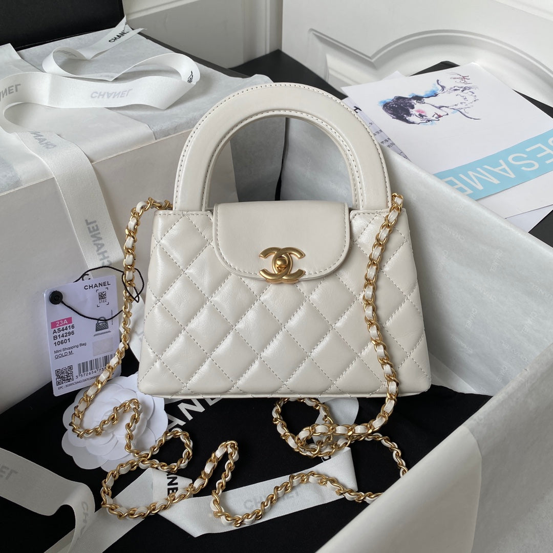 Chanel AS4416 Mini Shopping Bag Beige Shiny Aged Calfskin Gold