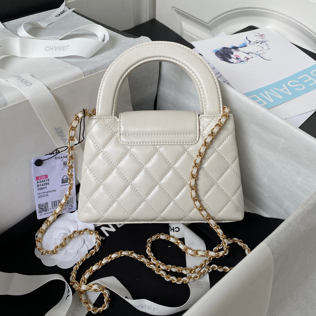 Chanel AS4416 Mini Shopping Bag Beige Shiny Aged Calfskin Gold