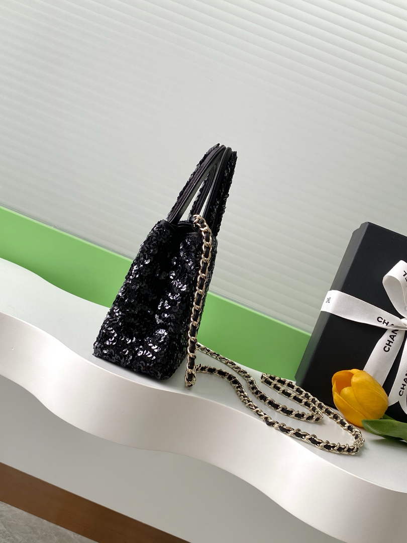 Chanel Satin Sequins Mini Shopping Bag AS4416 Black