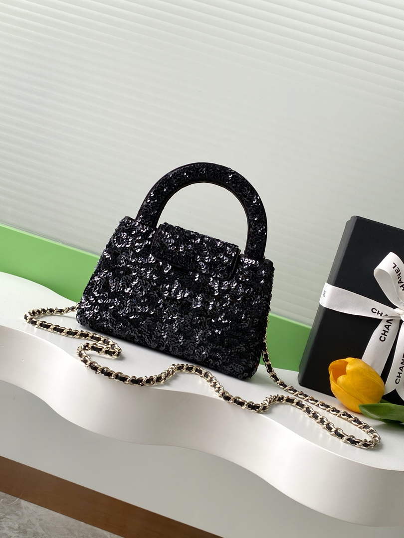 Chanel Satin Sequins Mini Shopping Bag AS4416 Black