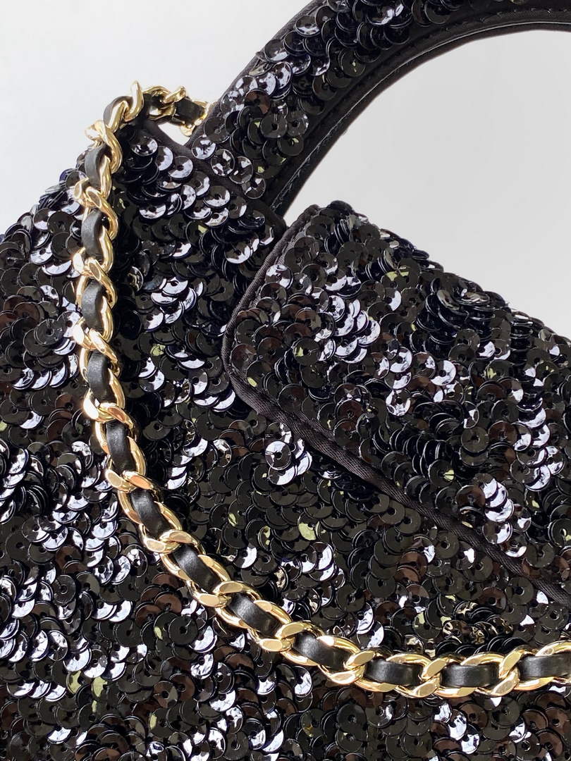 Chanel Satin Sequins Mini Shopping Bag AS4416 Black