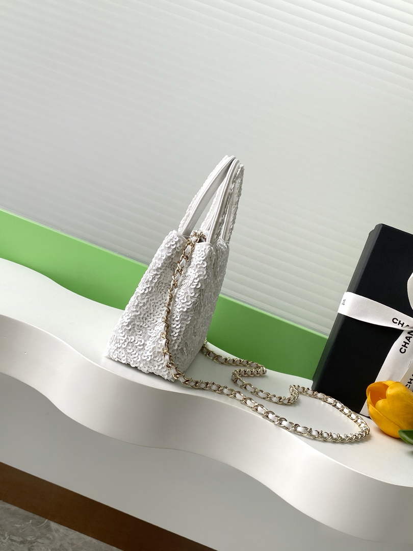 Chanel Satin Sequins Mini Shopping Bag AS4416 White