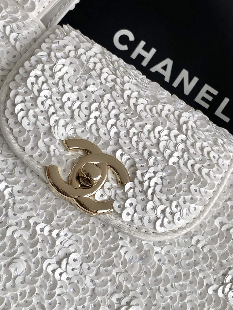 Chanel Mini Shopping Bag, AS4416 Sequins White