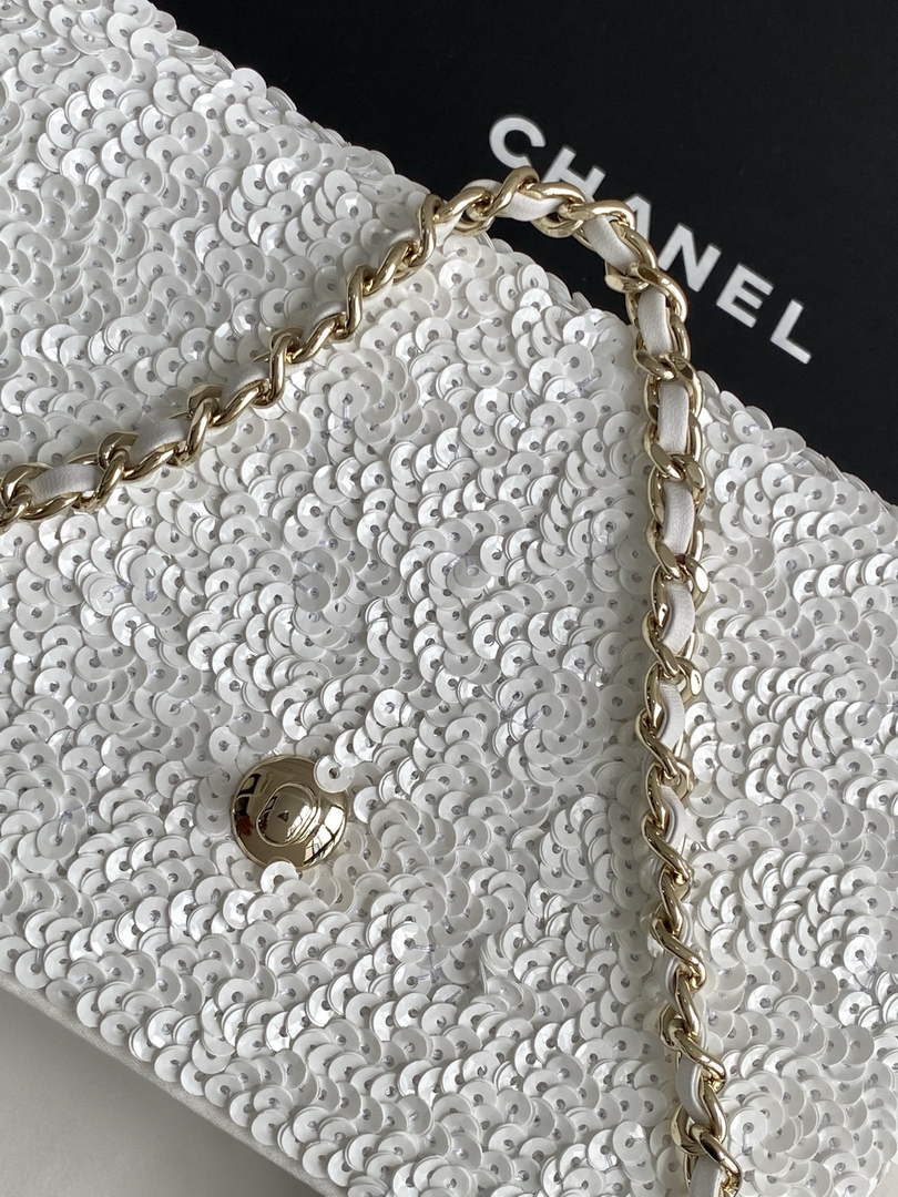 Chanel Mini Shopping Bag, AS4416 Sequins White