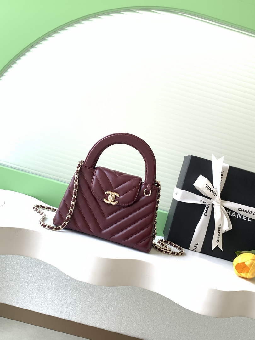 Chanel Mini Shopping Bag, AS4416 Shiny Lambskin Wine Red