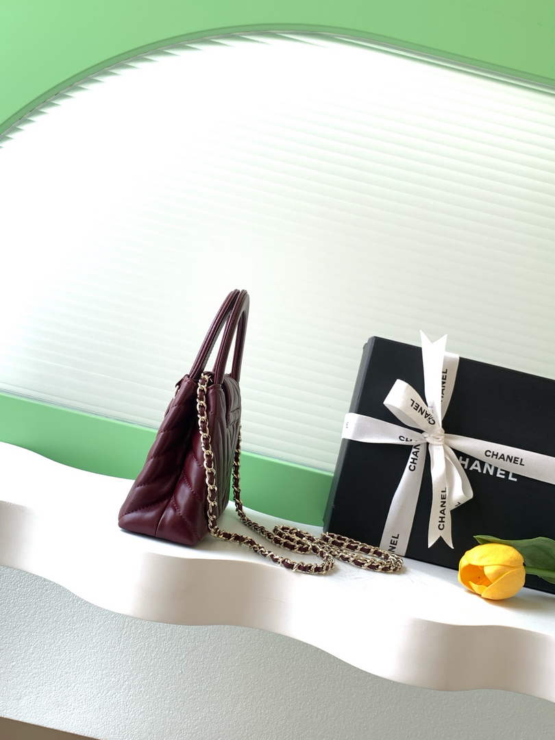 Chanel Mini Shopping Bag, AS4416 Shiny Lambskin Wine Red