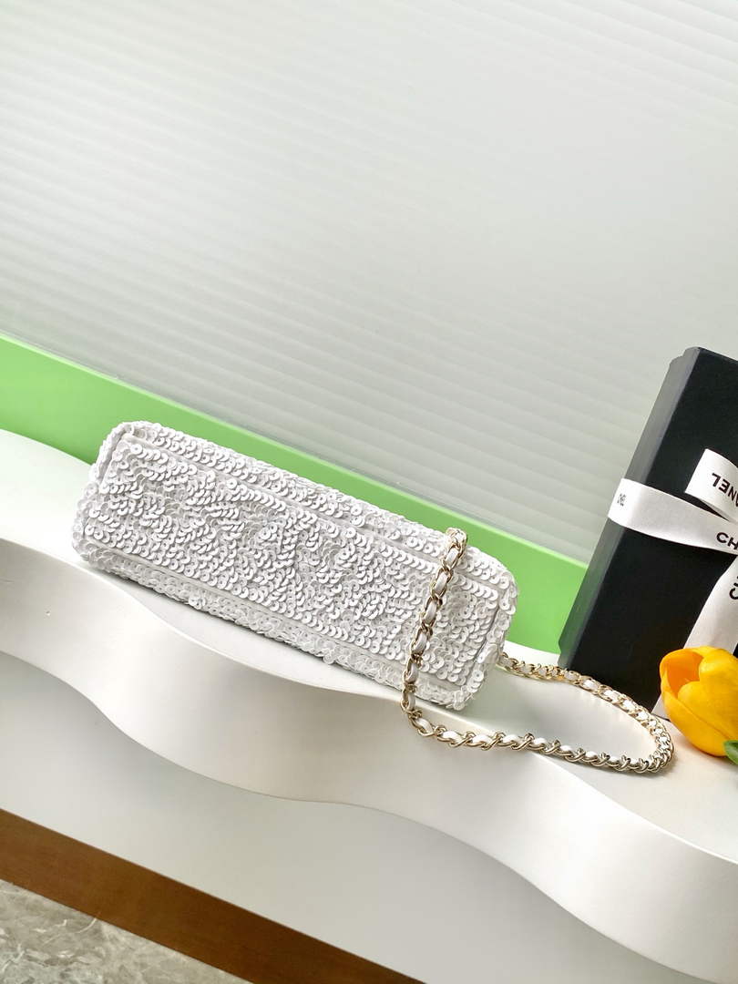 Chanel Satin Sequins Mini Shopping Bag AS4416 White