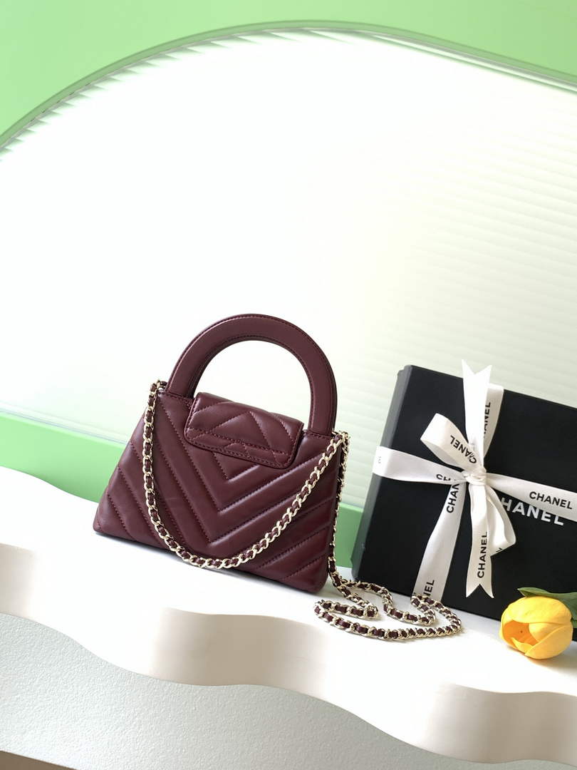 Chanel Mini Shopping Bag, AS4416 Shiny Lambskin Wine Red