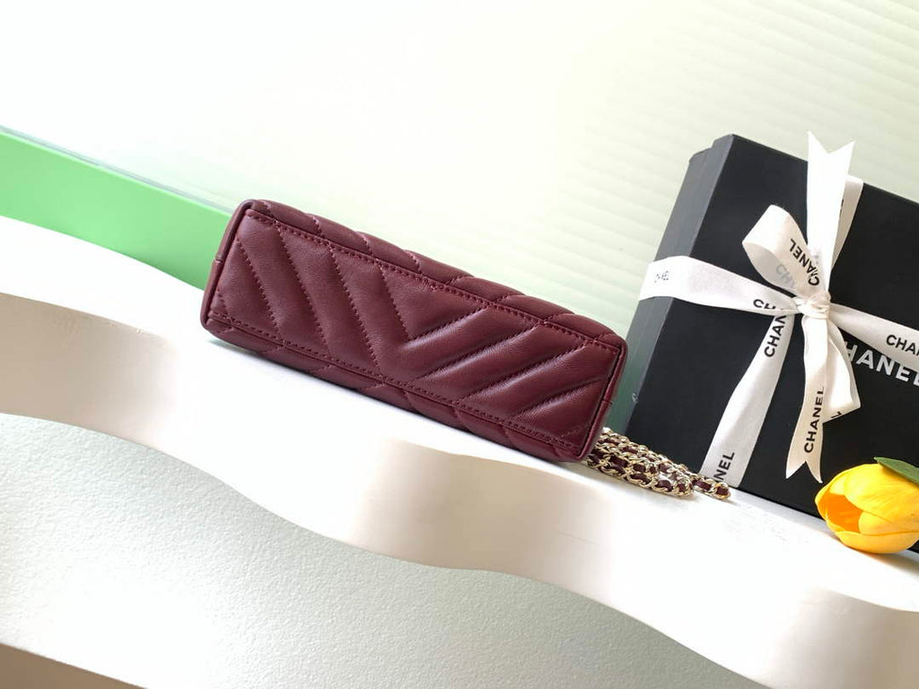 Chanel Mini Shopping Bag, AS4416 Shiny Lambskin Wine Red