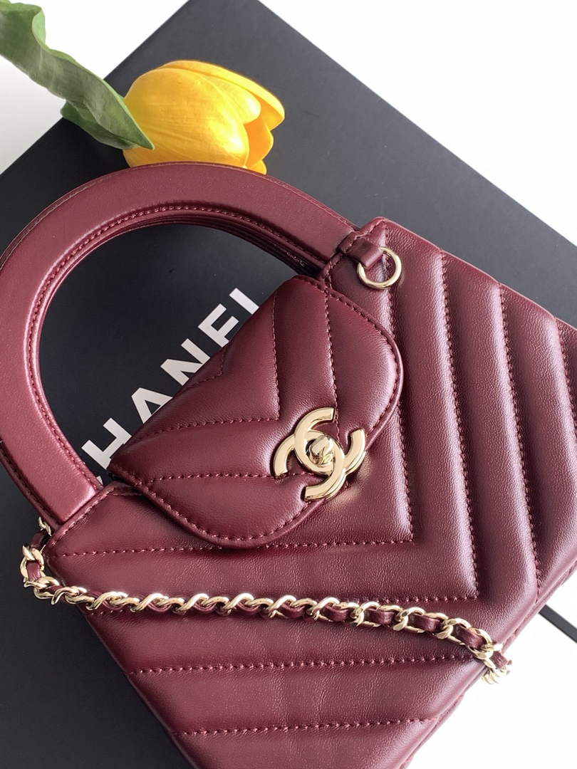 Chanel Mini Shopping Bag, AS4416 Shiny Lambskin Wine Red