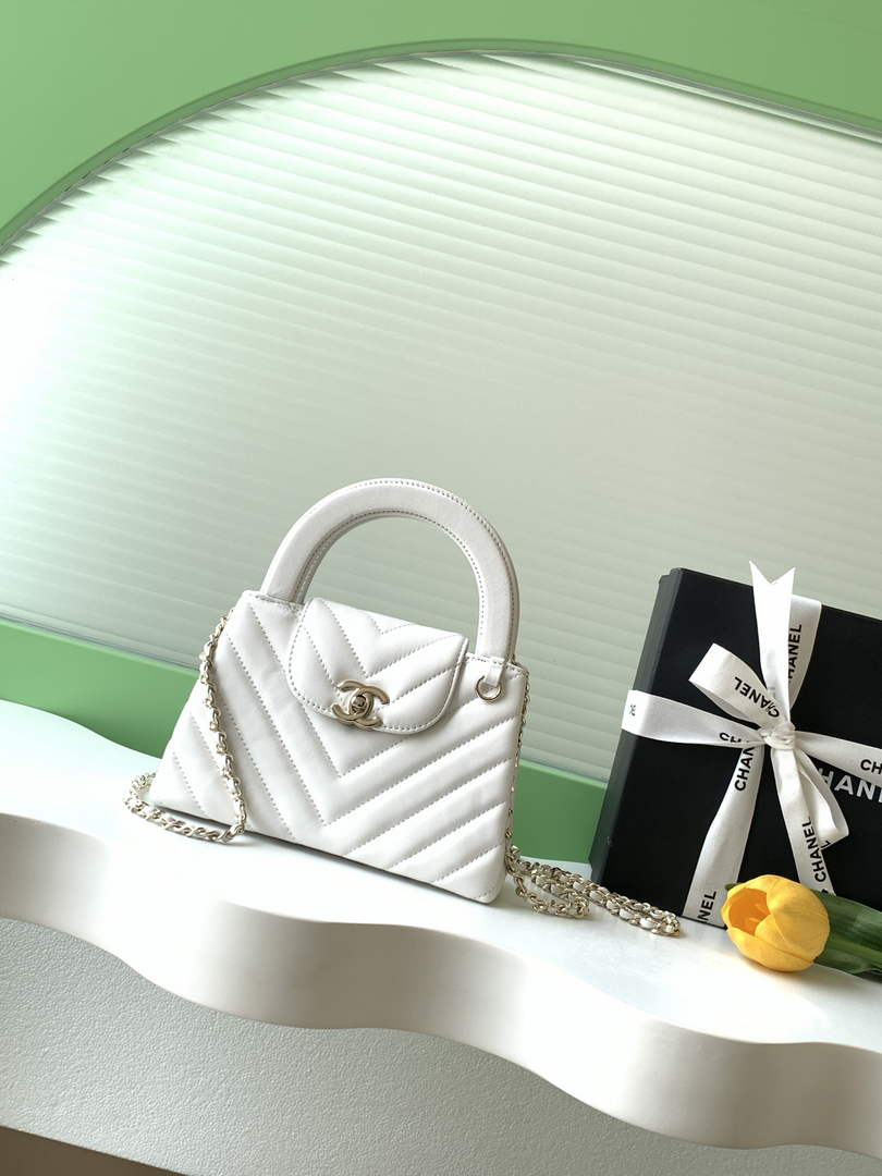 Chanel Mini Shopping Bag, AS4416 Shiny Lambskin White