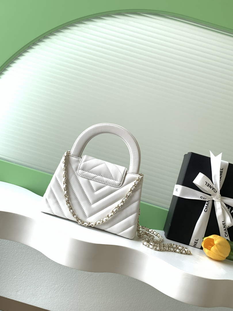 Chanel Mini Shopping Bag, AS4416 Shiny Lambskin White