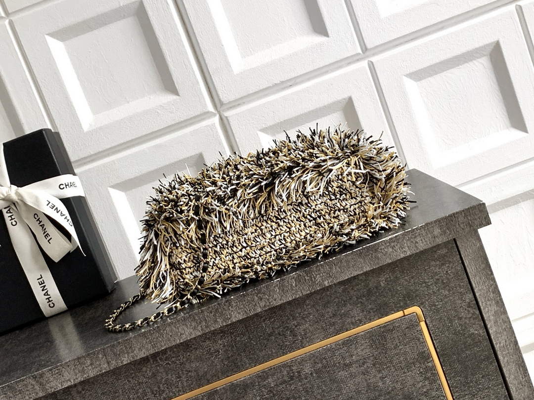 Chanel Mini Shopping Bag, AS4416 Raffia-Effect Fabric Beige