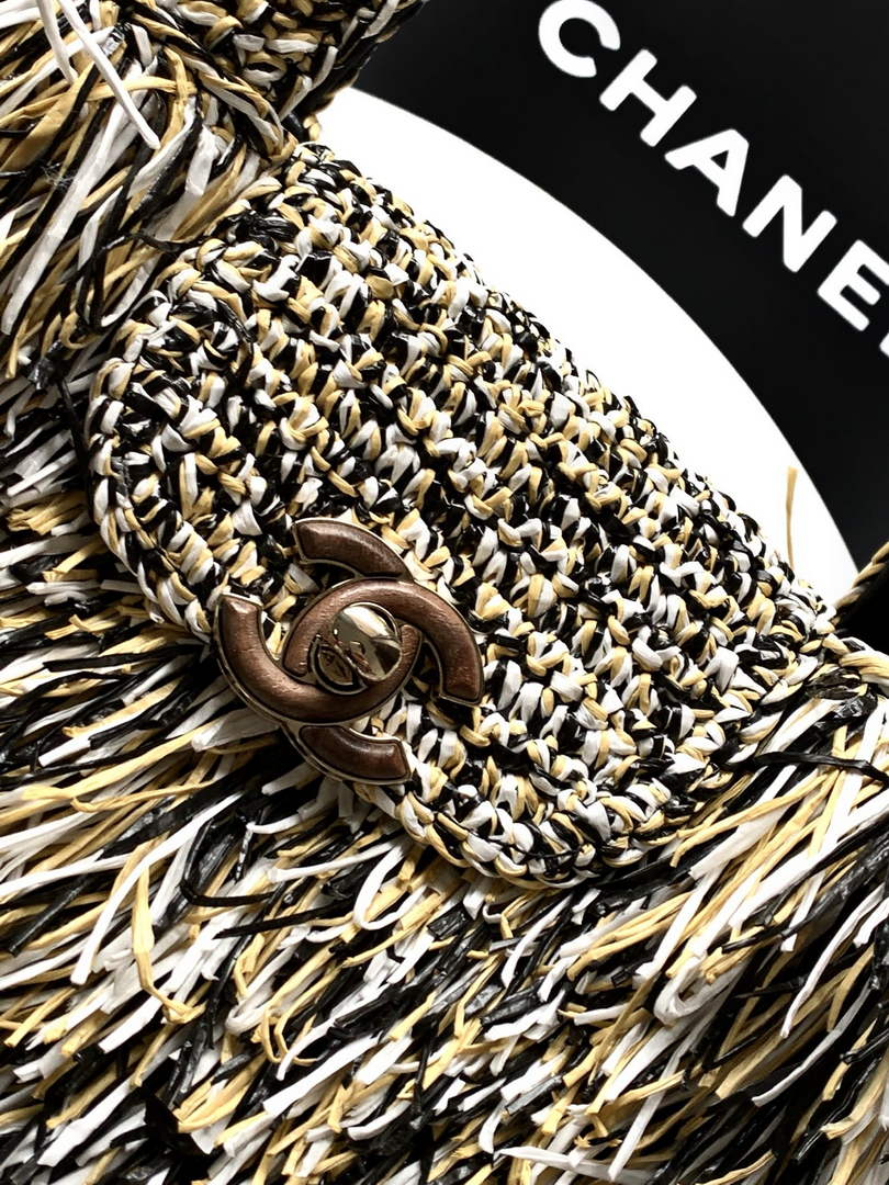 Chanel Mini Shopping Bag, AS4416 Raffia-Effect Fabric Beige