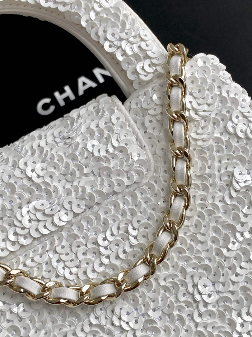 Chanel Satin Sequins Mini Shopping Bag AS4416 White