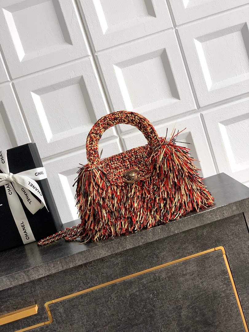 Chanel Mini Shopping Bag, AS4416 Raffia-Effect Fabric Red