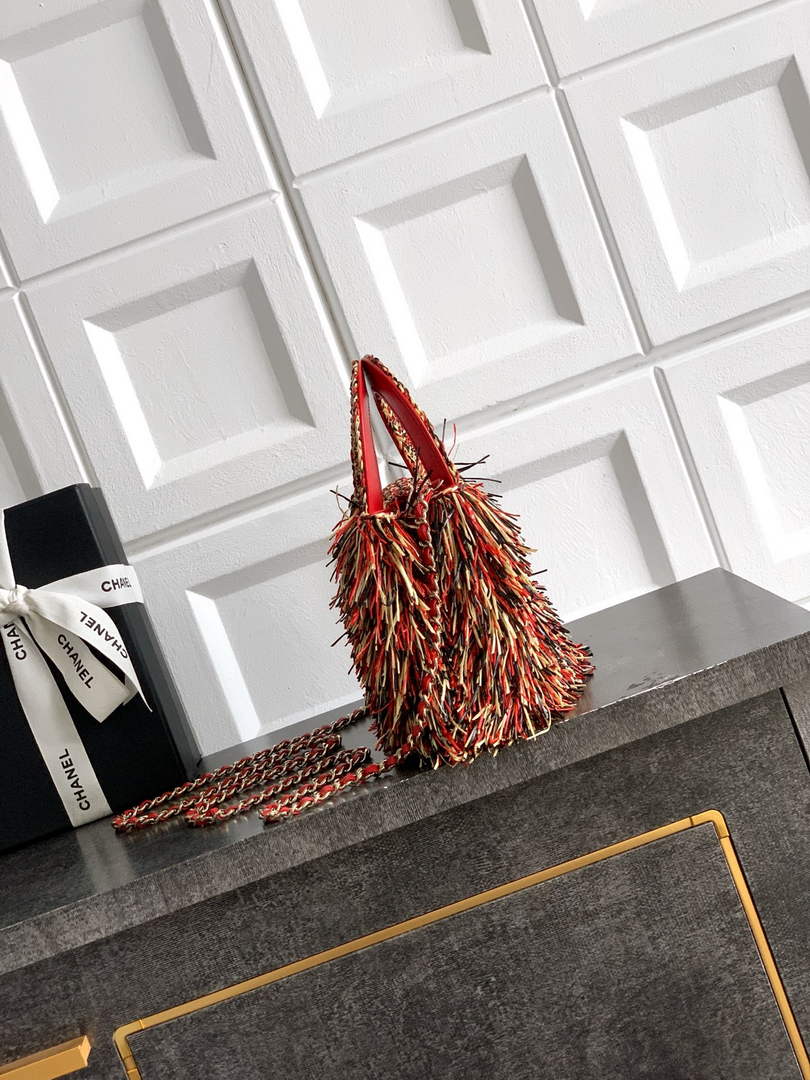 Chanel Mini Shopping Bag, AS4416 Raffia-Effect Fabric Red