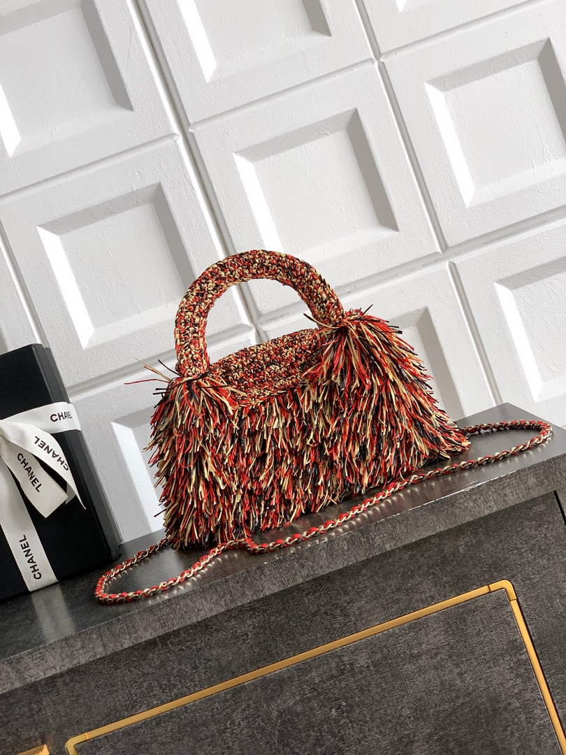 Chanel Mini Shopping Bag, AS4416 Raffia-Effect Fabric Red