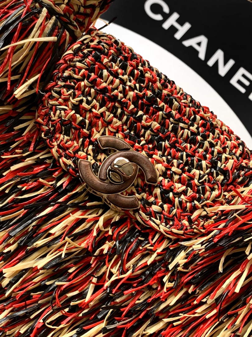 Chanel Mini Shopping Bag, AS4416 Raffia-Effect Fabric Red
