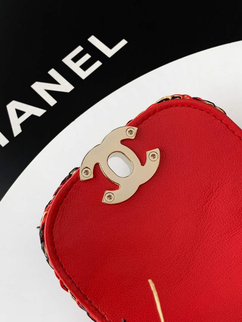 Chanel Mini Shopping Bag, AS4416 Raffia-Effect Fabric Red